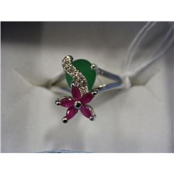 .925 SILVER NATURAL RUBY & EMERALD RING