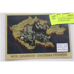 WWII POST CARD W/ HITLERS FACE & GERMAN MAP