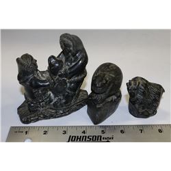 3 SOFT STONE CARVING ORNAMENTS