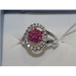 .925 SILVER NATURAL RUBY & CZ RING SIZE 6.5