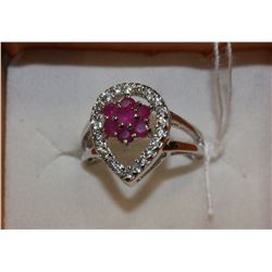 .925 NATURAL RUBY & CZ RING SIZE 5.5