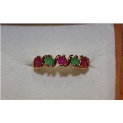 .925 SILVER GOLD PLATED NATURAL RUBY & EMERALD