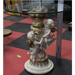 POLYRSEIN FIGUREINE GLASS TOP TABLE