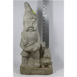 CEMENT GNOME WITH BUNNY & OWL GARDEN ORNAMENT