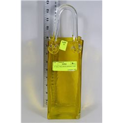 13" TALL YELLOW GLASS BAG VASE