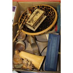 BOX OF ASSORTED WOOD CARVINGS