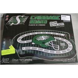 SASK. ROUGHRIDERS GLOW IN THE DARK CRIBBAGE BOARD