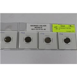 1911-12-13-14 GEORGE V SILVER NICKELS X4