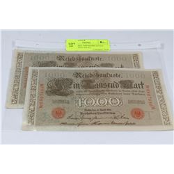 1910 GERMAN 1000 MARK NOTES CONSECUTIVE S/N X2