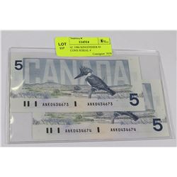 GEM UNC 1986 KINGFISHER $5 NOTES CONS SERIAL #