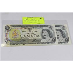 GEM UNC 1973 ONE DOLLAR BANKNOTES CONSEC S/N X2