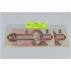 GEM UNC 1986 2 DOLLAR "ROBIN" BANKNOTES X2