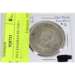 1864 - 1964 CANADIAN SILVER 1 DOLLAR