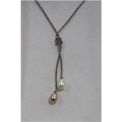 925 SILVER KNOT DUAL PEARL DROP NECKLACE
