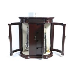 LARGE CHERRYWOOD JEWELLERY BOX WITH CONTENTS