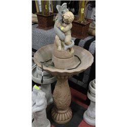 LARGE PAINTED CONCRETE CHERUB AND SERPENT