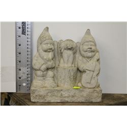 CONCRETE GNOME AND DOG LAWN ORNAMENT