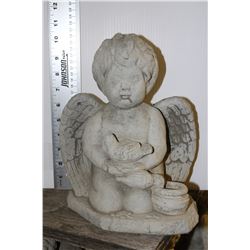 CONCRETE CHERUB W BIRDS