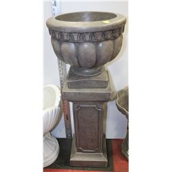 GREY PAINTED CONCRETE PLANTER W PEDESTAL