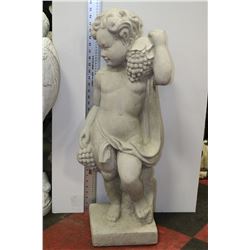 LARGE CONCRETE CHERUB HOLDING FRUIT STATUE