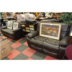 BROWN LEATHERETTE RECLINING 7ft SOFA W 63" LOVE