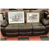 Image 3 : BROWN LEATHERETTE RECLINING 7ft SOFA W 63" LOVE