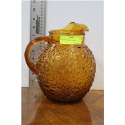 VINTAGE AMBER GLASS PITCHER