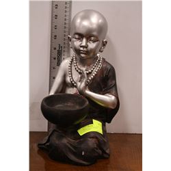 POLY RESIN MONK STATUE HOLDING BOWL