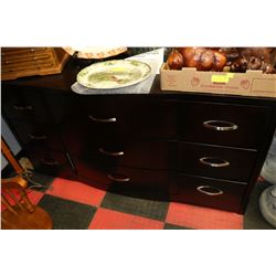 WOOD TONE 9 DRAWER 66" DRESSER (DAMAGED CORNER)