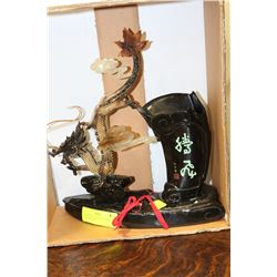 HANDCARVED BUFFALO HORN DRAGON VASE