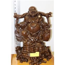LARGE BROWN 'HAPPY BUDDHA' STATUETTE