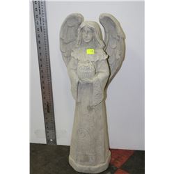 CONCRETE ANGEL HOLDING FLOWERED URN GARDEN STATUE