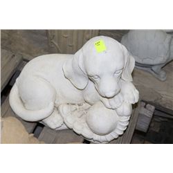 CONCRETE DOG & BASEBALL GLOVE STATUE AS THEY COME