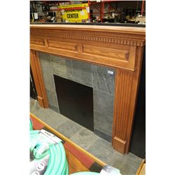 OAK WOOD CHERRY STAIN SLATE FIREPLACE MANTLE