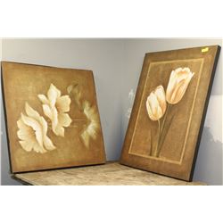 PAIR OF LARGE FLORAL WALL HANGINGS