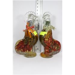 2 GLASS ROOSTERS 13" TALL WITH PICKLED SPICES