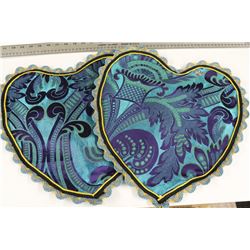 SET OF SILK BLUE HEART PILLOW CASES