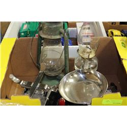 BOX W/ OIL LANTERN/ BARN LANTERN/ SCALE ETC