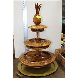 WOODEN 3 TIER SNACK TRAY / LAZY SUSAN