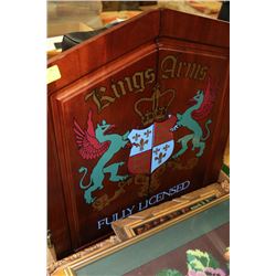 KINGS ARMS DARTBOARD IN WOODEN CABINET