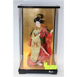 11.5" TALL PORCELAIN GEISHA IN DISPLAY CASE