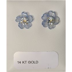 14K GOLD AQUAMARINE & CHALCEDONY EARRINGS