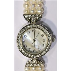 STAINLESS STEEL FRESHWATER PEARL LADIES WATCH
