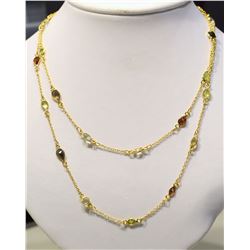 STERLING SILVER GOLD PLATED GEMSTONE NECKLACE