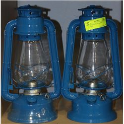 PAIR OF LIGHT BLUE BARN LANTERNS