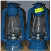 Image 1 : PAIR OF LIGHT BLUE BARN LANTERNS