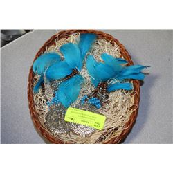 BASKET WITH HANDMADE ABORIGINAL FEATHER EARRINGS