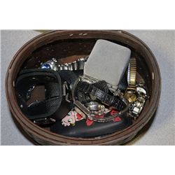 JEWELLERY BOX WITH JEWELLERY AND WATCHES