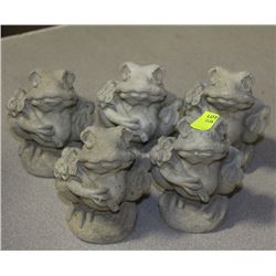LOT OF 5 CONCRETE GARDEN ORNAMENTS - FROGS