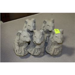 LOT OF 5 CONCRETE GARDEN ORNAMENTS - SQUIRRELS